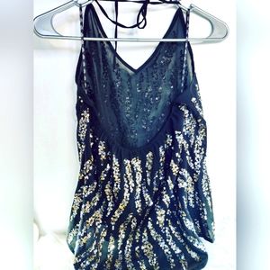BKE BOUTIQUE *M* BLACK AND SILVER HALTER TOP BLING LOOSE FITTING TOP